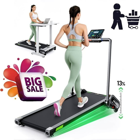330 lbs Portable Folding Treadmill, 2.5 HP Foldable Compact Treadmill for Home Office, Walking Running Treadmill with LED Display for Exercise