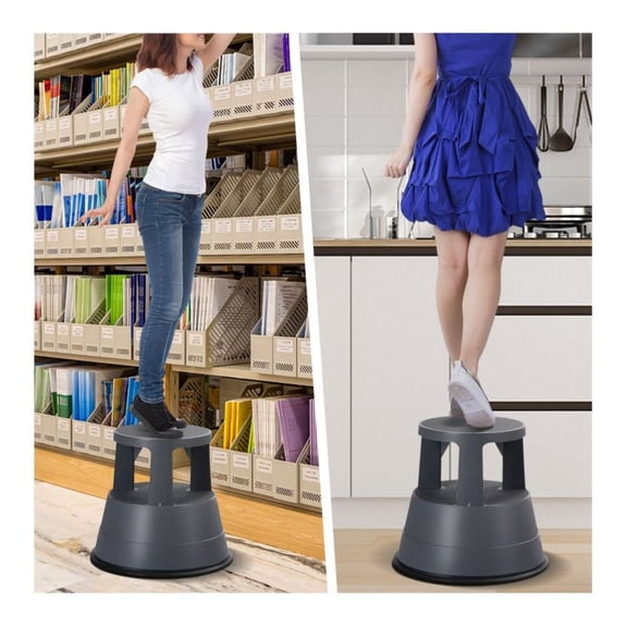 330 lbs Step Stool with Wheels - Non-Slip Rubber Platform, Rolling Step Stool for Kitchen, RV, Medical Use, Heavy Duty PP Plastic, Portable Step Stool for Home & Office