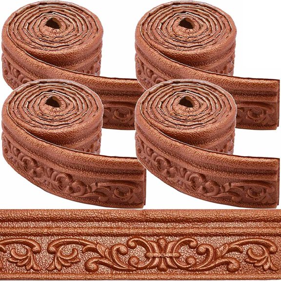 330 x 3in Molding Peel and Stick Foam Brown Self Adhesive Flexible Trim 3D Sticky Vintage Decorative Wallpaper Border Wall Edging Foam Baseboard