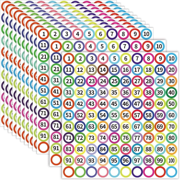 3300 Pcs Consecutive Number Stickers 1-100, 0.4" Mini Round Number Labels with Blank Dots, Assorted Color Borders for Easy Spotting, Inventory Tracking, Teacher Supplies, Office & Home Organization