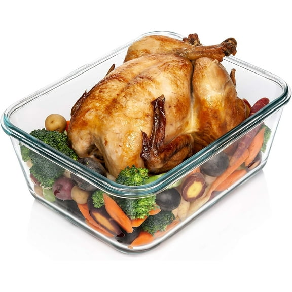 3300 ml / 112 oz Large Glass Storage Containers with , Airtight, Leakproof, - for Meal Prep, Store Leftover & Lunch, Baking Casserole - Freezer, Microwave & Oven Safe
