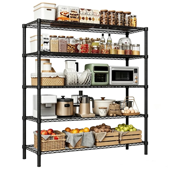 3300LBS 5-Tier Metal Shelving for Garage Storage, 47" Wx17.7 D72" H | Adjustable Wire Shelving Rack, Freestanding, Heavy Duty Storage Shelves, Leveling Feet, Kitchen Pantry Room Laundry, Black