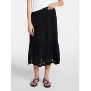 Women's Cotton Eyelet Hem Midi Skirt, Sizes XS-XXXL