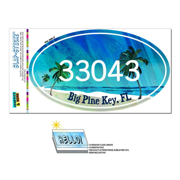 33043 Big Pine Key, FL - Tropical Beach - Oval Zip Code Sticker
