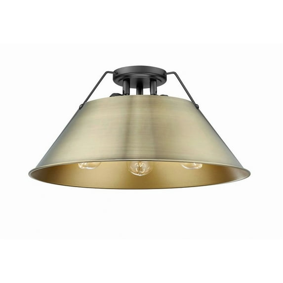 3306-3FM BLK-AB-Golden Lighting-Orwell - 3 Light Flush Mount-9.25 Inches Tall and 18.75 Inches Wide-Matte Black Finish-Aged Brass Shade Color