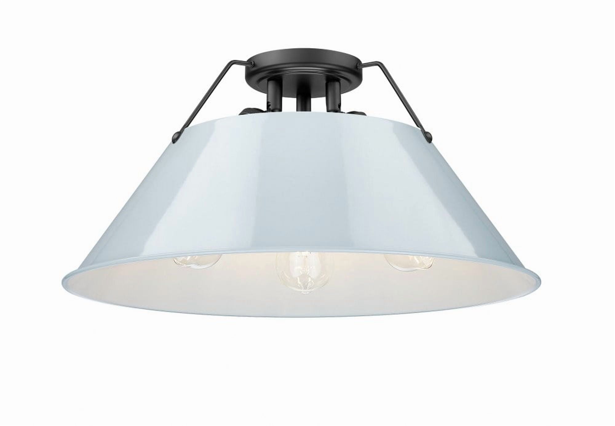 3306-3FM BLK-DB-Golden Lighting-Orwell - 3 Light Flush Mount-9.25 Inches Tall and 18.75 Inches Wide-Matte Black Finish-Dusky Blue Shade Color