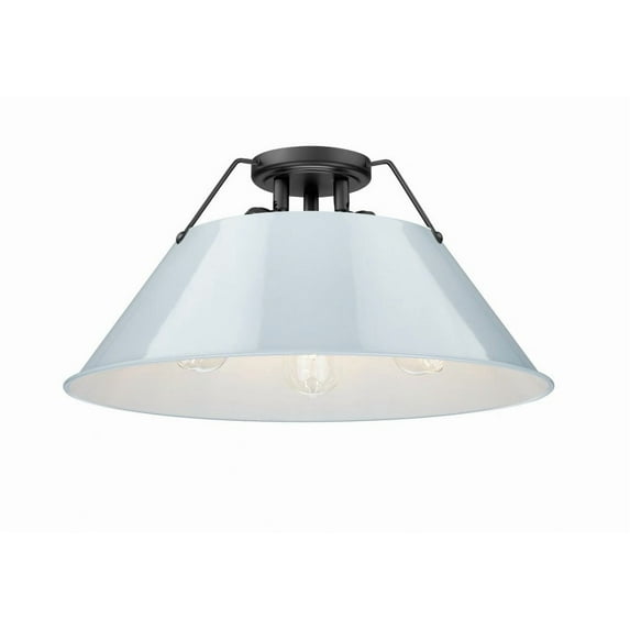 3306-3FM BLK-DB-Golden Lighting-Orwell - 3 Light Flush Mount-9.25 Inches Tall and 18.75 Inches Wide-Matte Black Finish-Dusky Blue Shade Color