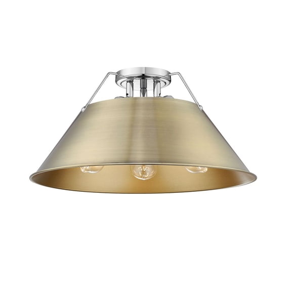 3306-3FM CH-AB-Golden Lighting-Orwell - 3 Light Flush Mount-9.25 Inches Tall and 18.75 Inches Wide-Chrome Finish-Aged Brass Shade Color