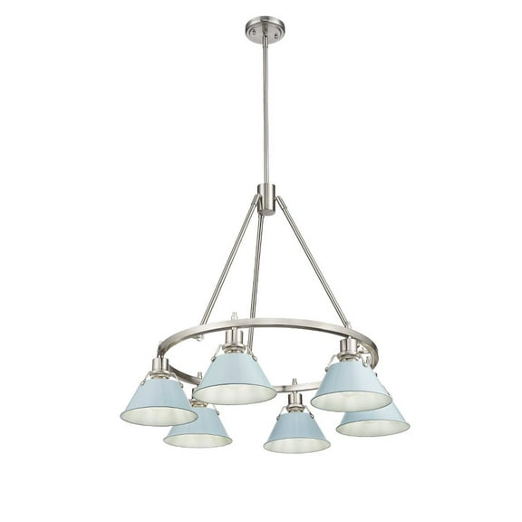 3306-6 PW-DB Golden Lighting Orwell - 6 Light Chandelier-20.38 Inches Tall and 29 Inches Wide-Pewter Finish-Dusky Blue Shade Color