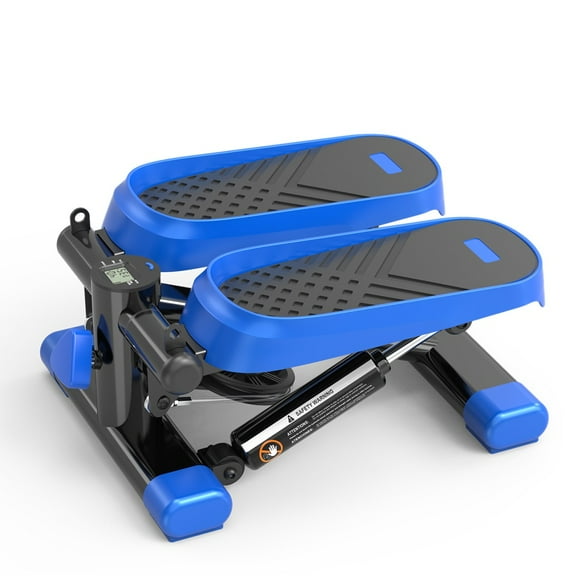 330LBS Capacity Mini Stepper with Resistance Bands - Home/Office Exercise Machine with LCD Monitor, Adjustable Height, Full Body Workout, Compact Cardio Equipment for Small Spaces (Black+Blue)