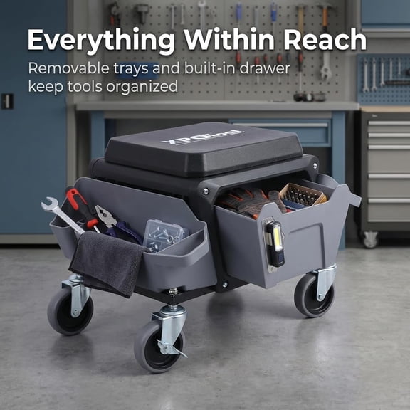 330Lbs Heavy-Duty Garage Stool - 2mm Steel Pipe, Rolling Mechanic Work Seat for Workshop