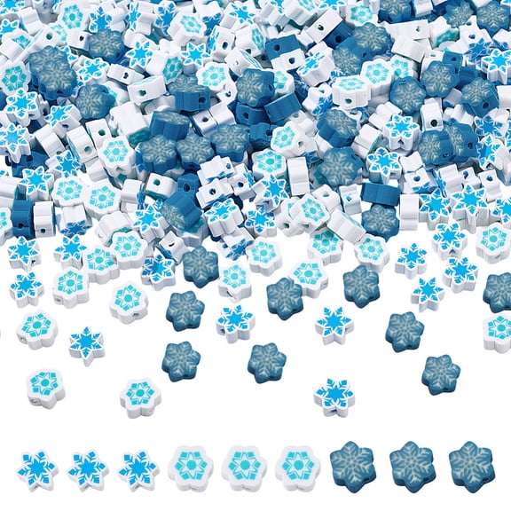 330Pcs 3 Styles Snowflake Beads Christmas Polymer Clay Beads Cute Blue White Xmas Flat Loose Spacers DIY