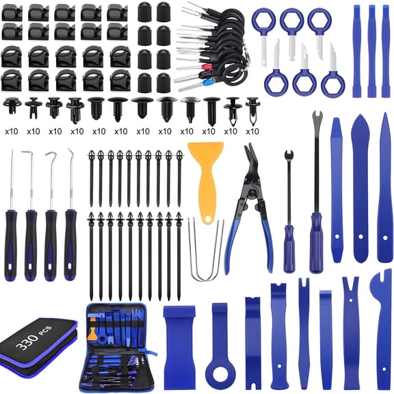 330Pcs Car Trim Removal Tool Kit Automotive Tools Auto Trim Removal Tool Set for Car Panel Dashboard Radio Puller Tool Plastic Pry Tools Clip Pliers/Fastener Pry Tool with Storage Bag (Blue)
