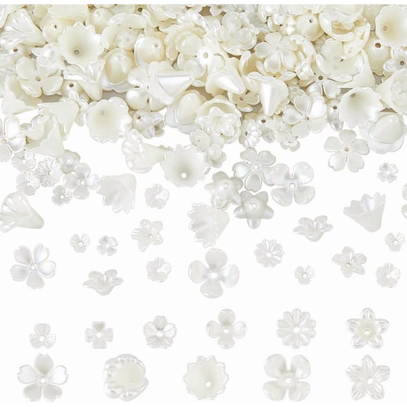 330Pcs Flower Bead Caps 11 Styles Plastic Imitation Pearl Flower Beads White Flower Beads End Caps Cute Flower Beads for Jewelry Making Hole: 1-2mm 1set