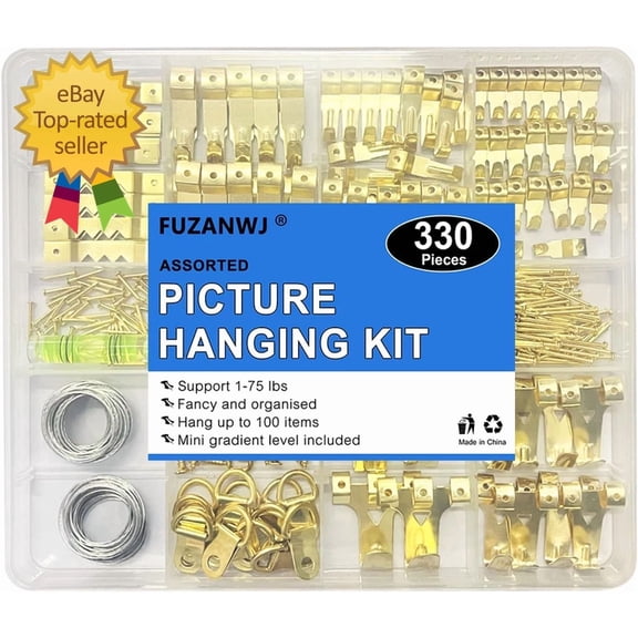 330Pcs Picture Hangers Kit Holds 10-75Lbs With Hanging Wire Ring Hooks
