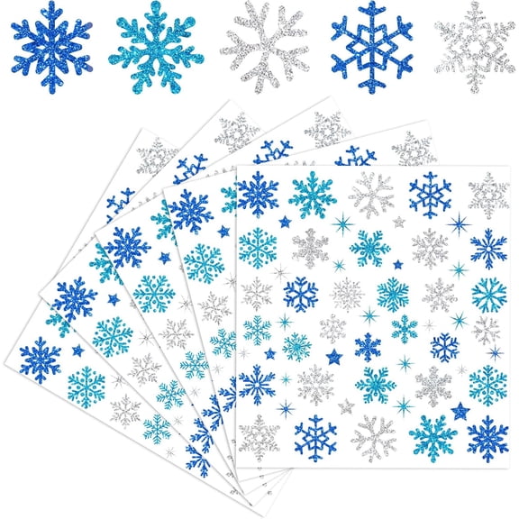 330Pcs Winter Glitter Stickers 3 Colors Snowflake Decals Christmas Self Adhesive Stickers for DIY Crafts Home Party Greeting Cards Making Scrapbooking Decor, 10 Sheets