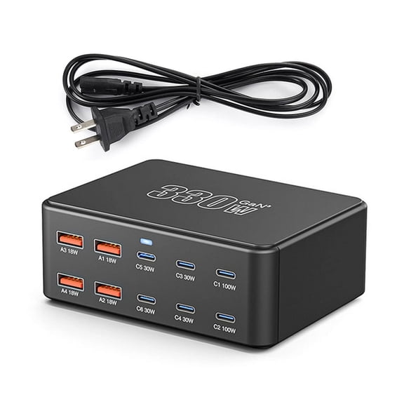 Elnone 330W GaN 10-Port USB C Charging Station, 100W PD QC3.0 Fast Charger Hub for Laptops & Phones
