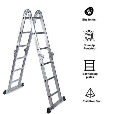 330lb 12.5ft Multi Purpose Aluminum Extension 7 in 1 Folding Step Ladder Foldable Lightweight Scaffold Ladder