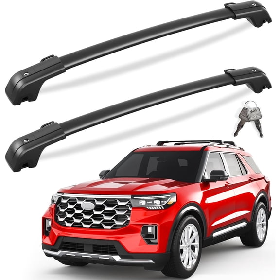 330lbs All Aluminum Roof Rack Cross Bars Compatible with Ford Explorer 2020 2021 2022 2023 2024 2025 2026, Heavy Duty Lockable Roof Rails Crossbars Rooftop Cargo Basket Luggage Accessories