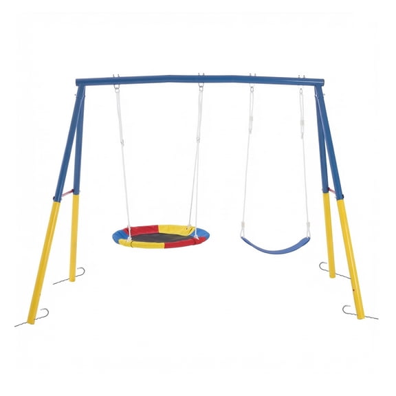 330lbs Heavy-Duty A-Frame Swing Set, Outdoor Metal Swing Stand with 32" Saucer Swing and Belt Swing Seat for Backyard Garden Patio