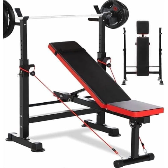 330lbs Olympic Weight Bench Press Set with Preacher Curl & Leg Developer Multifunctional Adjustable Weight Bench Set Exercise Equipment for Indoor Gym Home Full-Body Workout$$Sport & Recreation Other