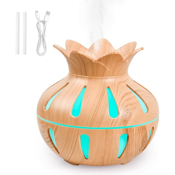 330ml Essential Oil Diffuser, Small Humidifier for Bedroom with USB Charging, LED Lights, 2 Filter Sticks, Portable Wood Grain Quiet Aromatherapy Mist Diffusers, Home Decor, Gifts