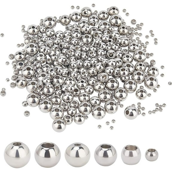 330pcs 6 Sizes Stainless Steel Beads 2-7mm in Diameter Small Hole Rondelle Beads Stainless Steel Color Smooth Seamless Beads Round Spacer Beads for Jewelry Making Stopper Beads