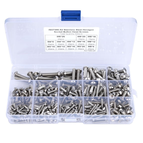 330pcs M3/M4/M5 Pan Head Hex Socket Screw Set Stainless Steel Button Head Screws Combination Assortment Kit
