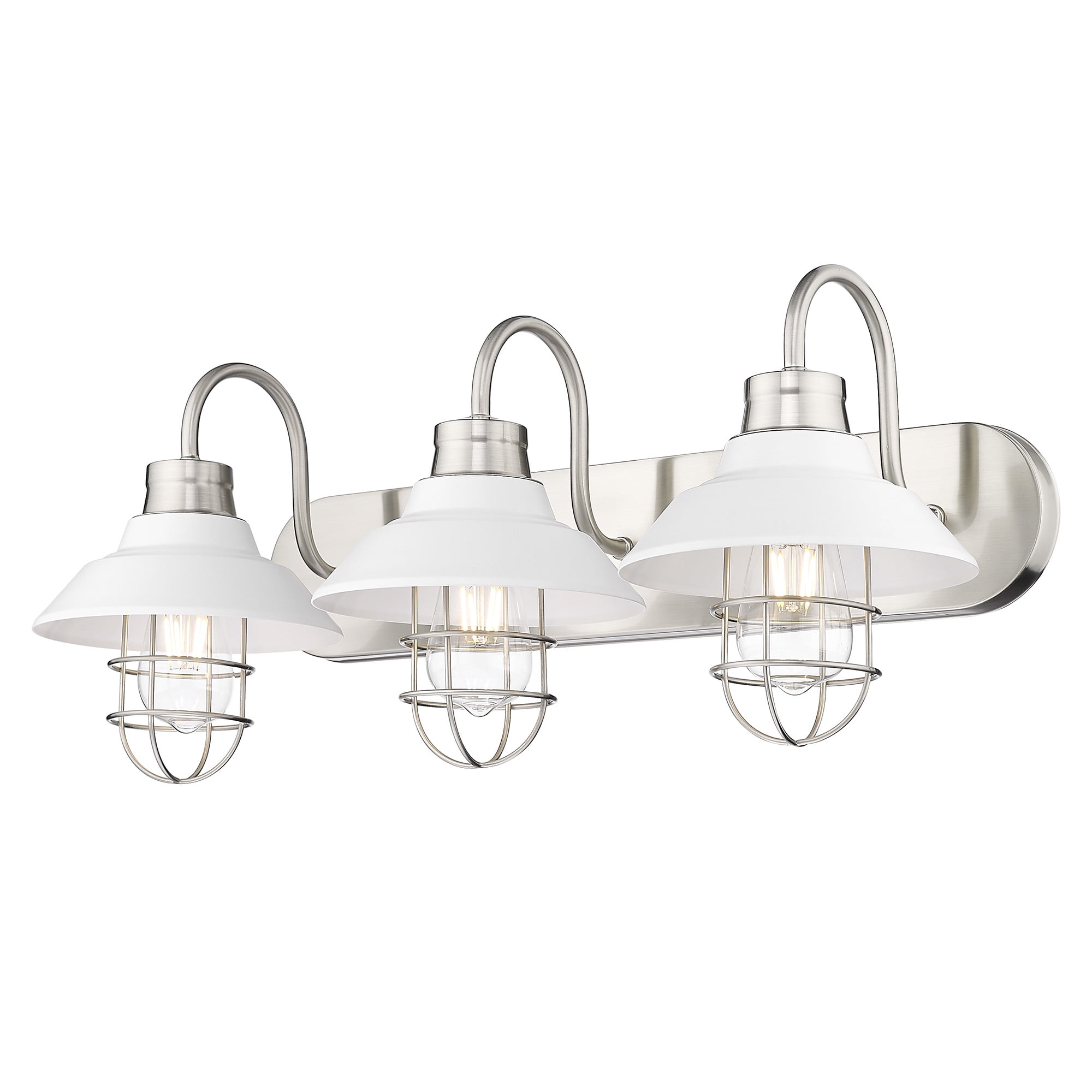 Pewter and Matte White Steel 3-Light Dimmable Bath Vanity