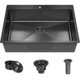 thumbnail image 1 of 33 x 22 Inch Black Stainless Steel Single Bowl Kitchen Sink, Drop-In Topmount, 18 Gauge, with Bottom Grid and Drain Strainer Set, 1 of 6