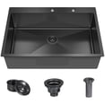 thumbnail image 1 of 33 x 22 Inch Black Stainless Steel Single Bowl Kitchen Sink, Drop-In Topmount, 18 Gauge, with Bottom Grid and Drain Strainer Set, 1 of 6