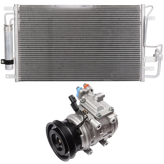 3323 A/C Condenser and CO 21014C A/C Compressor Compatible with 2005-2009 for Hyundai Tucson 2005-2010 for Kia Sportage Engine Radiator replace