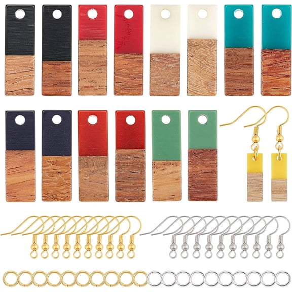 332PCS Resin Wooden Earring Pendants Rectangle Resin Walnut Wood Mini Vintage Resin Wood Statement Jewelry Findings for Necklace and Earring Making -8 Colors Making DIY