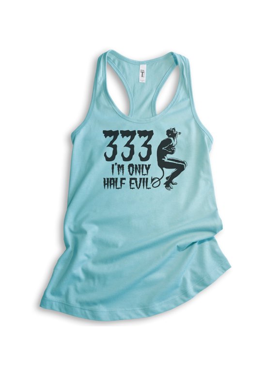 333 I'm Only Half Evil Tank Top, Ladies Racerback Tank Top, Halloween Tank, Devil Graphic Tee, Devil Tank, Cancun, Large