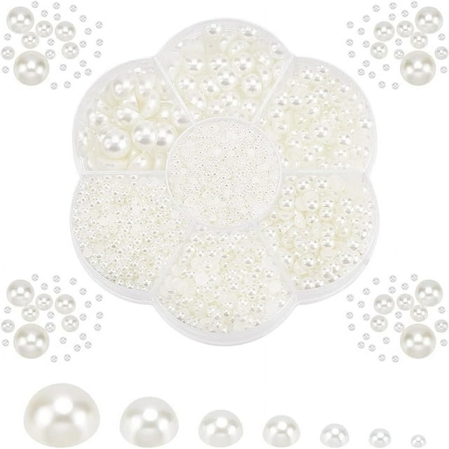 3337pcs Flat Round Pearls 7 Size Half Round Pear Beads Imitation Pearl Cabochons Flatback Faux Pearls 2/3/4/6/8/10mm