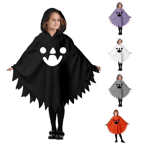 REDARER Kids Cute GhostâFace Hooded Poncho Cloak Jagged TornâEdge PullâOn for Halloween Trick or Treat Party School Performance,7-9 Years