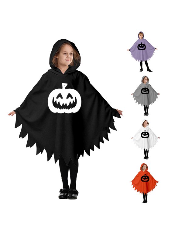 333REDARER Kids Jackâoâlantern Hooded Surcoat Cosplay Outfit Jagged Frayed Edge FrontâPrint PullâOver Attire for Halloween Trick or Treat Home Festive School ,3-4 Years