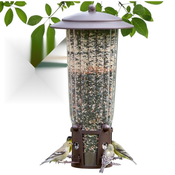 334-1SR Squirrel-Be-Gone Max Large Wild Bird Feeder with Flexports, Squirrel Proof Bird Feeder with Weight-Activated Perches - 4LB Seed Capacity