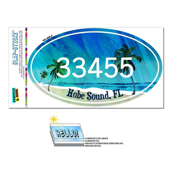 33455 Hobe Sound, FL - Tropical Beach - Oval Zip Code Sticker