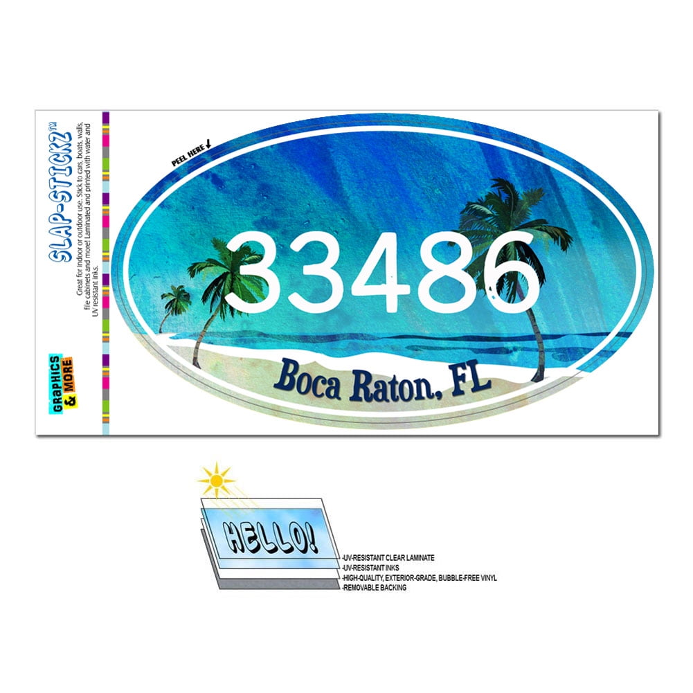33486 Boca Raton, FL - Tropical Beach - Oval Zip Code Sticker - Walmart.com