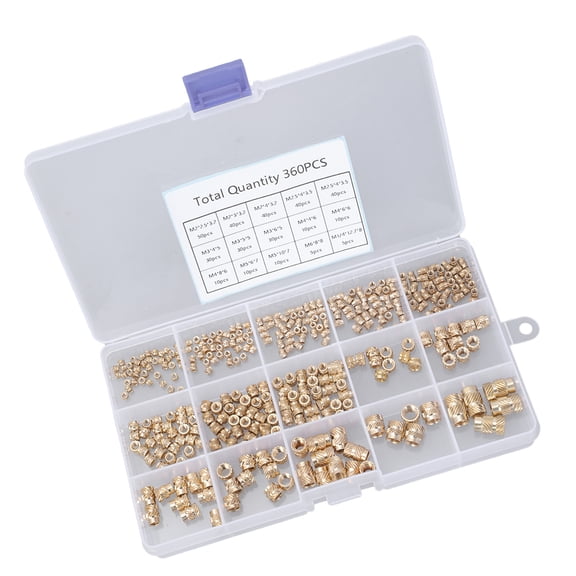 335/360Pieces Multipurpose Brass Knurled Threaded Inserts M2toM6 for Plastic Parts and 3D Printing Applications