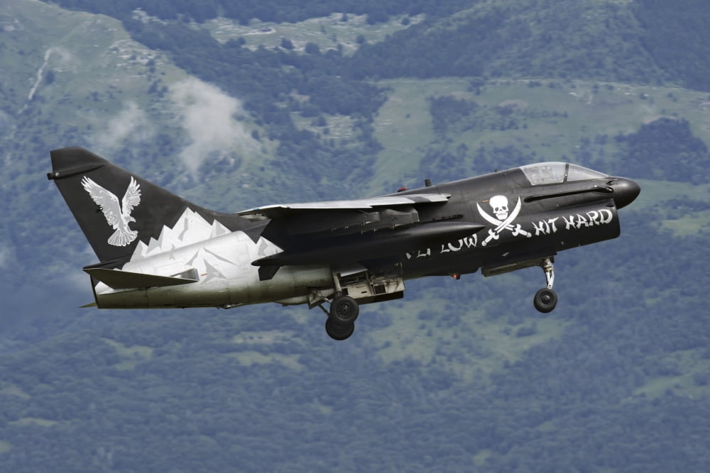 336 Mira flagship A-7E Corsair of the Hellenic Air Force flying over Italy Canvas Art - Daniele FaccioliStocktrek Images (34 x 23)