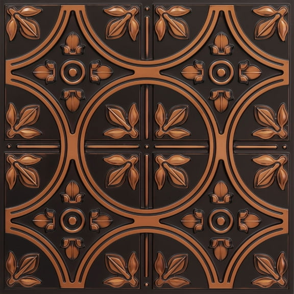 336-Modern Fleur de Lis 2 ft. x 2 ft. PVC Glue-up or Lay-in Ceiling Tile in Antique Copper (200 Sq.ft / Pack) - 50 Pieces