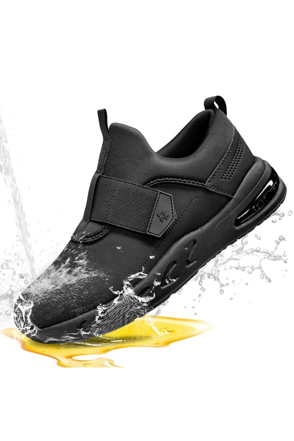 ® Unisex Waterproof Work Shoes,Non Slip Lightweight Work Sneakers,Easy Clean Slip On Food Service Shoes for Waiter|Nurse|Chef-Black,Size 13 Women/11.5 Men