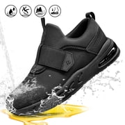 SPIEZ  Unisex Non Slip Shoes,Waterproof Slip Resistant Work Shoes,Lightweight Easy Clean Slip On Food Service Shoes for Server|Nurse|Chef-Black,Size 10.5 Women/9 Men
