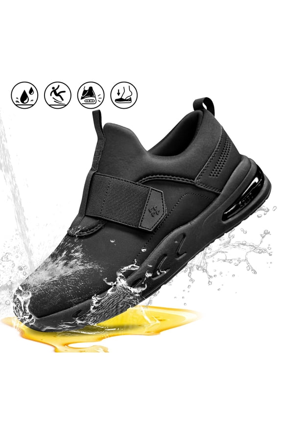® Unisex Non Slip Shoes,Waterproof Slip Resistant Work Shoes,Lightweight Easy Clean Slip On Food Service Shoes for Server|Nurse|Chef-Black,Size 8 Women/6.5 Men