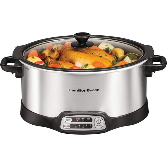 33662 Programmable Slow Cooker with 6 Quart Stovetop-Safe Sear & Cook Crock, Silver