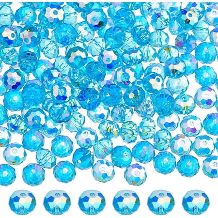 336pcs Briollete Rondelle Beads 7.5mm AB Glass Beads Dodger Blue Faceted Rondelle Beads for Jewelry Necklace Bracelets Earrings Making DIY Crafts Blue