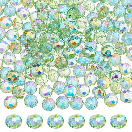 336pcs Briollete Rondelle Beads 7.5mm AB Glass Beads Green Yellow Faceted Rondelle Beads for Jewelry Necklace Bracelets Earrings DIY Crafts