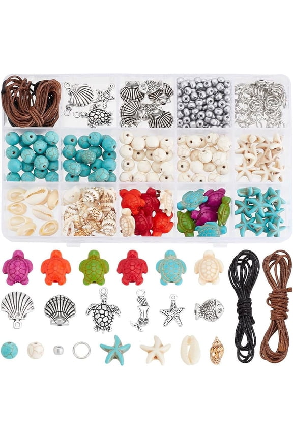 336pcs Ocean Jewelry Making Kit Turquoise Turtle Beads Starfish Seashell Beads Charms Tortoise Pendants Cowrie Shell Beads